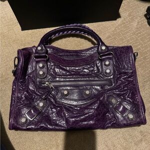 purple balenciaga agneau city purse